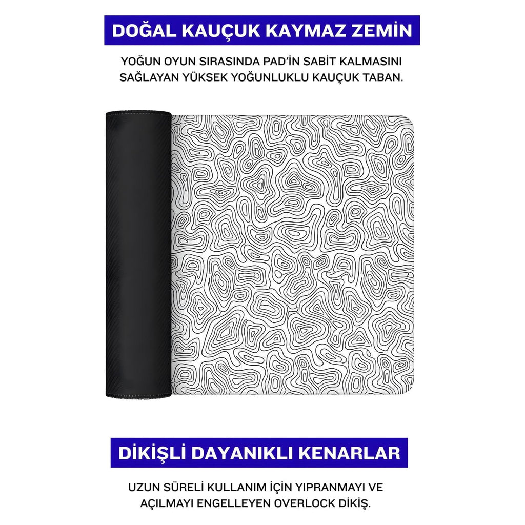Beyaz Typography oyuncu mouse pad – doğal kauçuk kaymaz taban