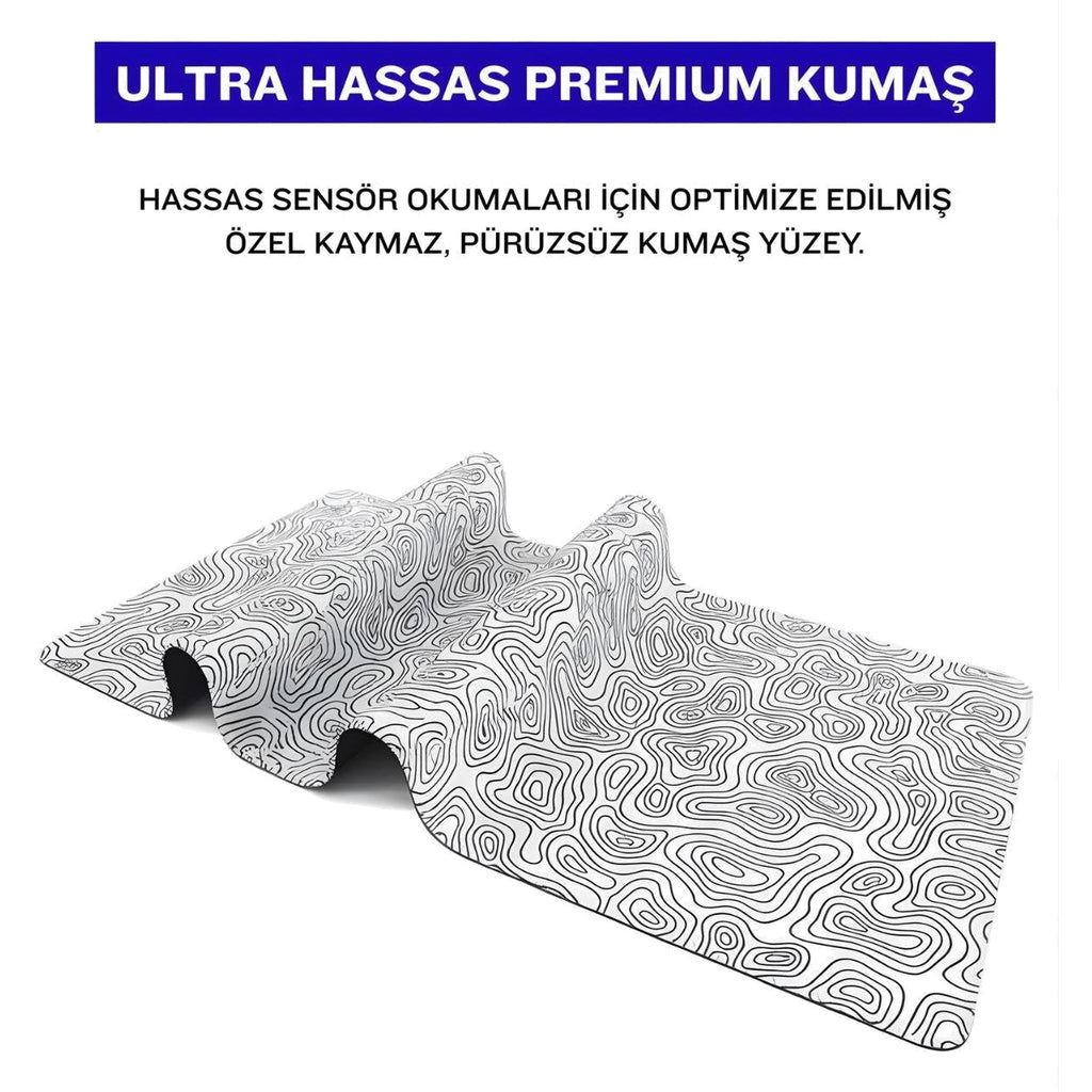 Beyaz Typography oyuncu mouse pad – premium kumaş yüzey