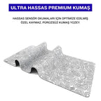 Beyaz Typography oyuncu mouse pad – premium kumaş yüzey
