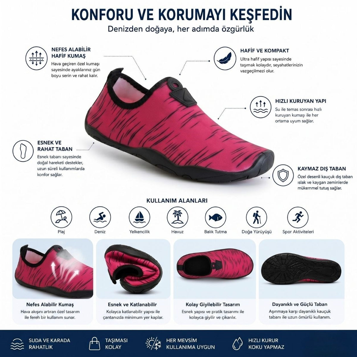 Hayal deniz ayakkabısı pembe siyah kullanım görseli