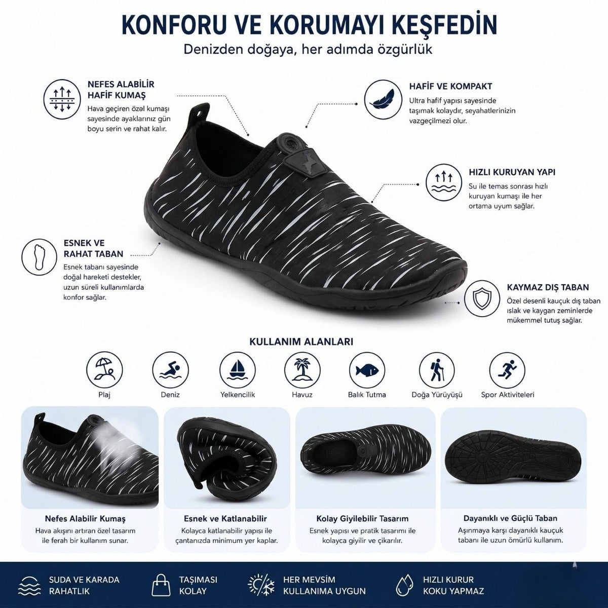 Hayal deniz ayakkabısı siyah beyaz kullanım görseli