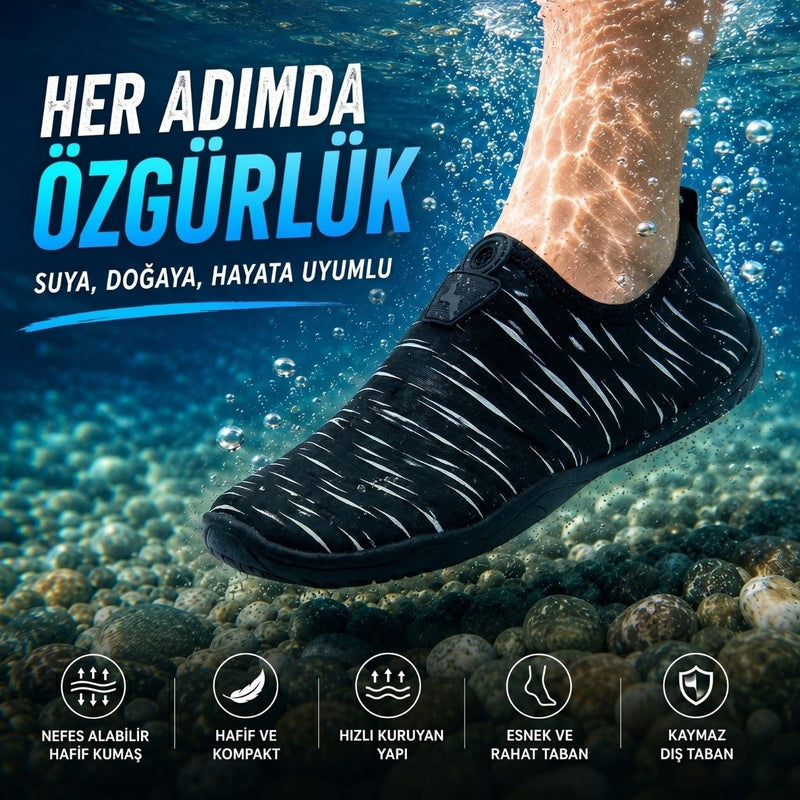 Hayal Deniz Ayakkabısı — Kaymaz Tabanlı Havuz ve Plaj Ayakkabısı (Siyah-Beyaz)