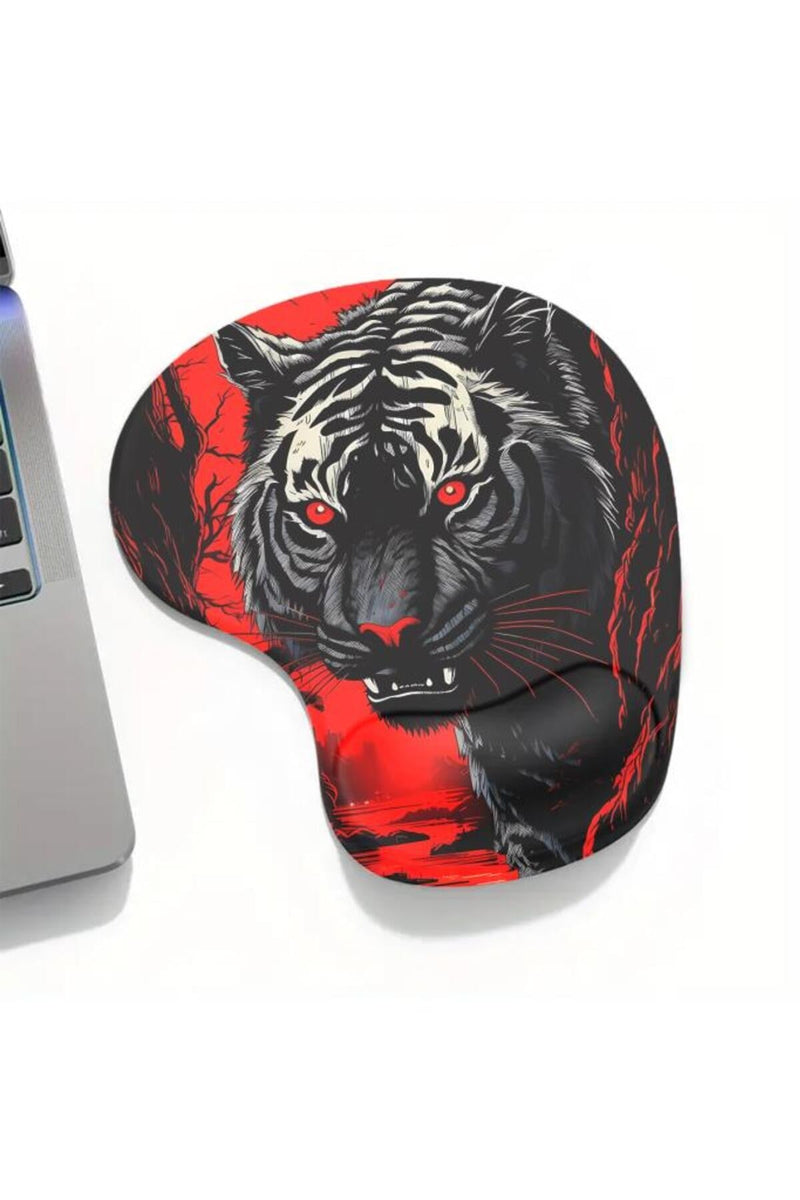 Black Tiger Bilek Destekli Mouse Pad — Siyah Kaplan Desenli Ergonomik Mousepad