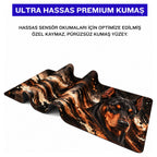 Bakır Doberman desenli mouse pad kumaş yüzeyi, esnek yapı ve süblimasyon baskı detayı