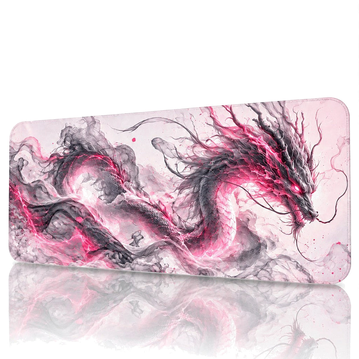Duman Ejderha Pembe oyuncu mouse pad – beyaz fon önden görünüm