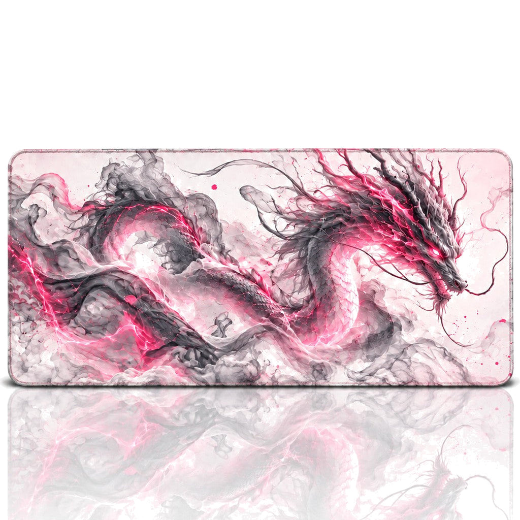 Duman Ejderha Pembe oyuncu mouse pad – beyaz fon düz görünüm