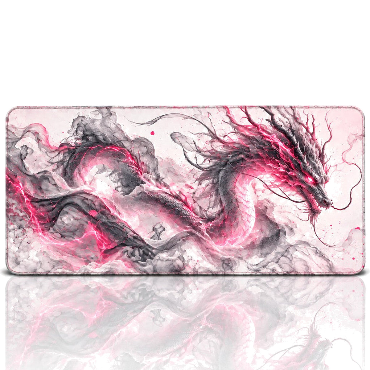 Duman Ejderha Pembe oyuncu mouse pad – beyaz fon düz görünüm