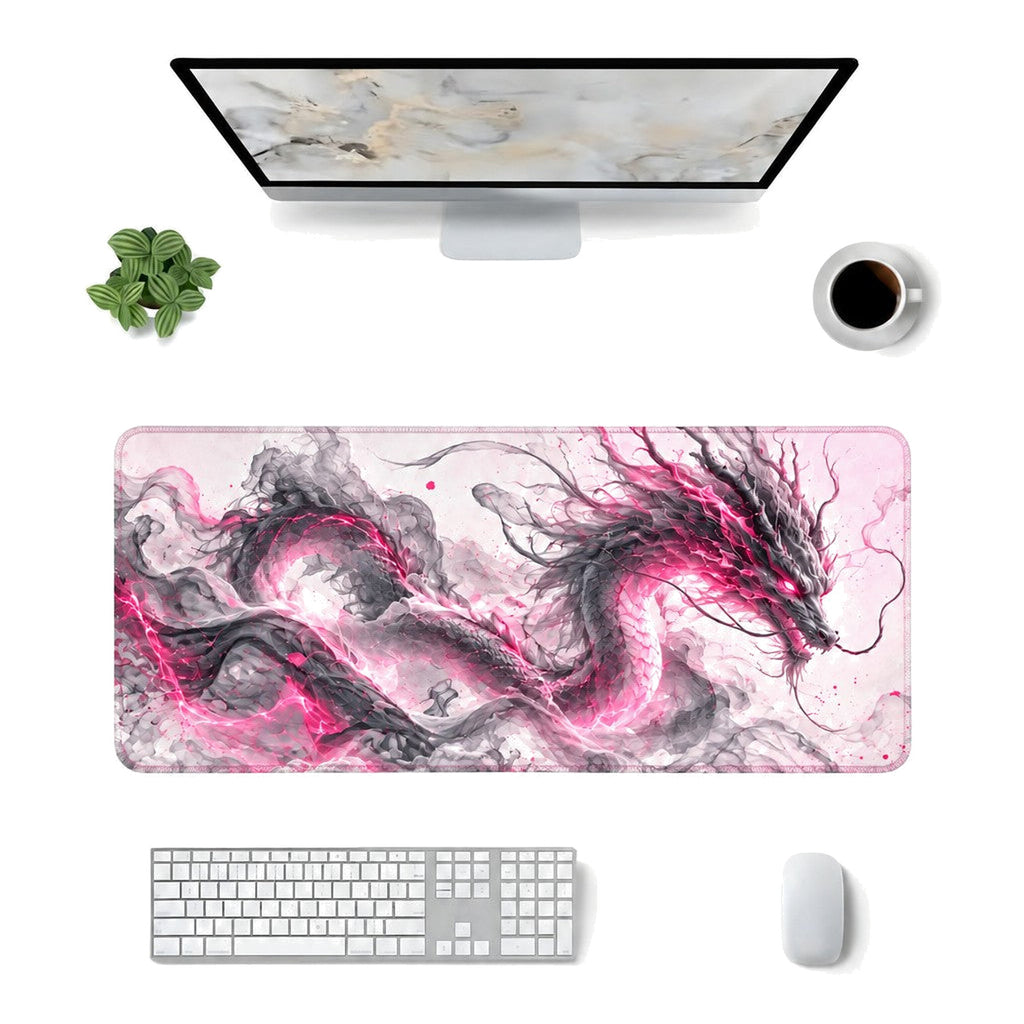 Duman Ejderha Pembe oyuncu mouse pad – masa üstü kullanım görünümü
