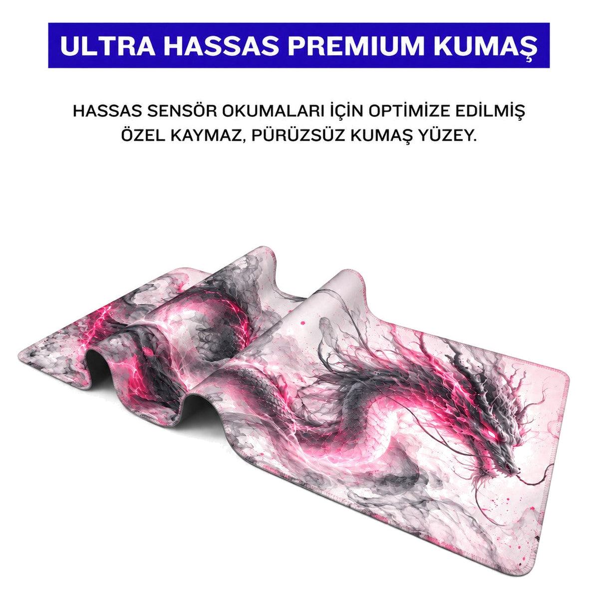 Duman Ejderha Pembe oyuncu mouse pad – premium kumaş yüzey