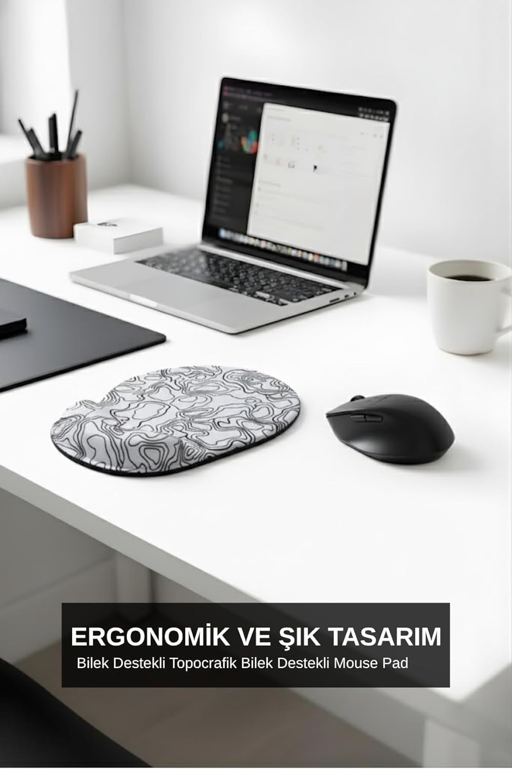 Typography bilek destekli mouse pad beyaz detay görseli