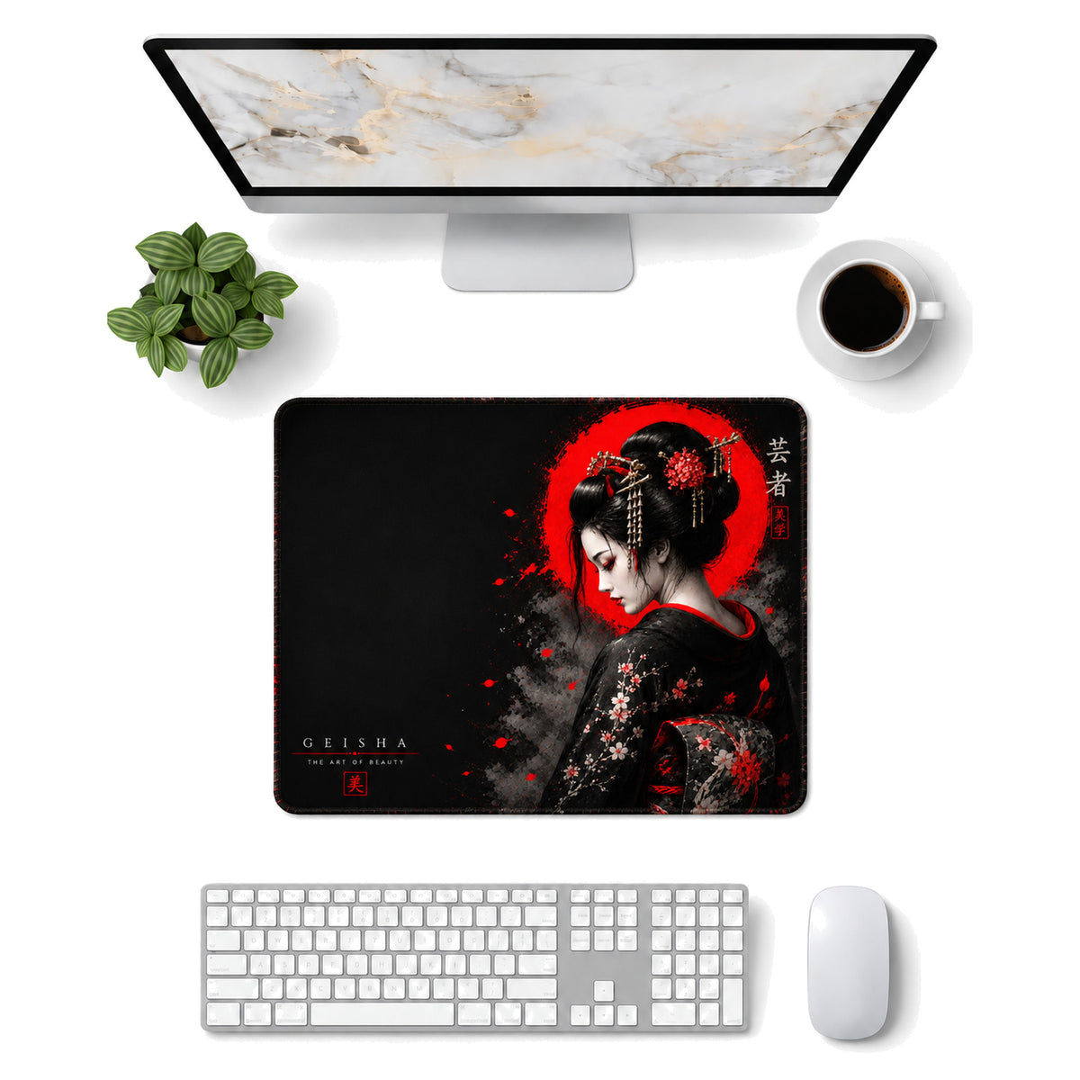 Geisha 50x40 cm oyuncu mouse pad – masa üstü kullanım görünümü