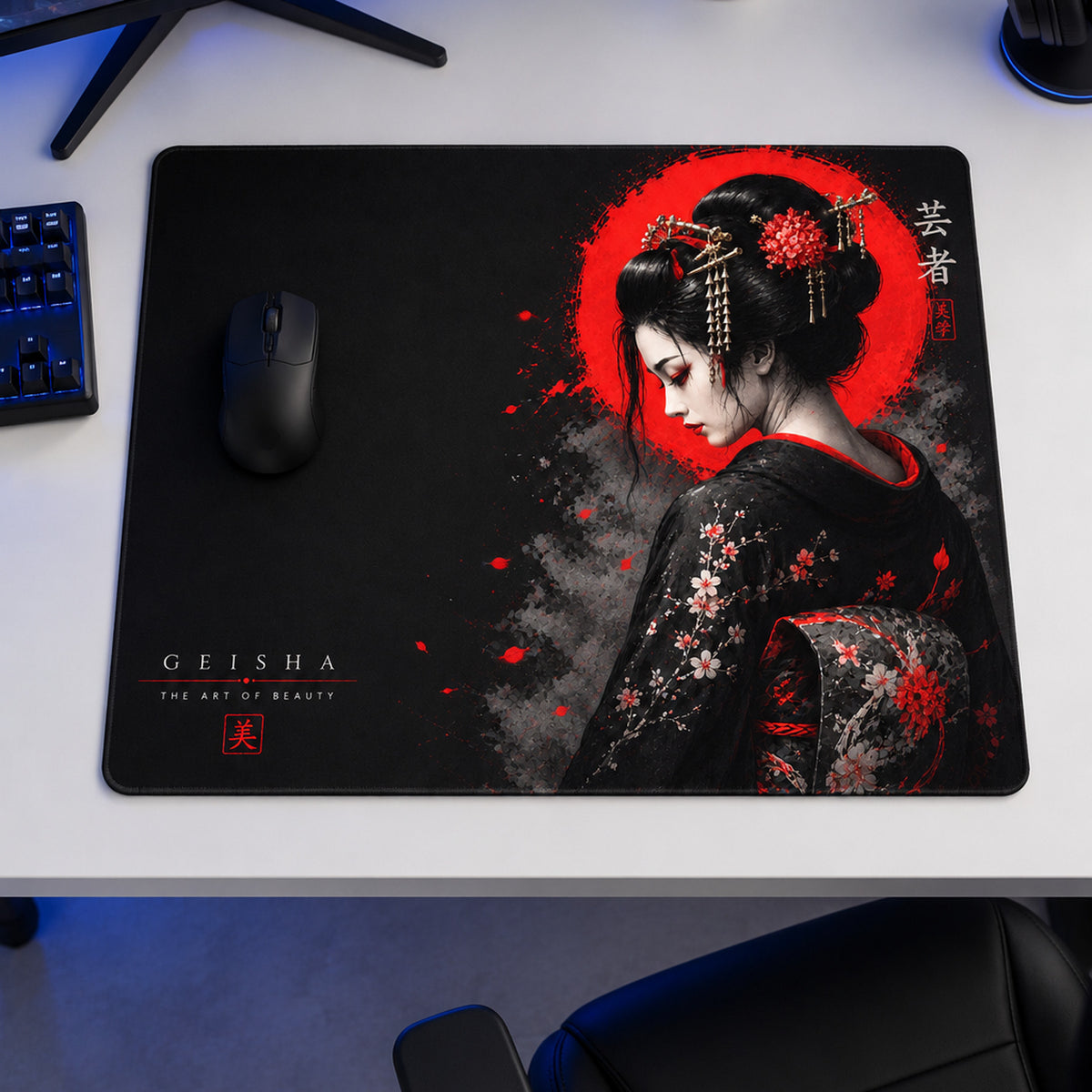 Geisha 50x40 cm oyuncu mouse pad – oyun odası kurulumu