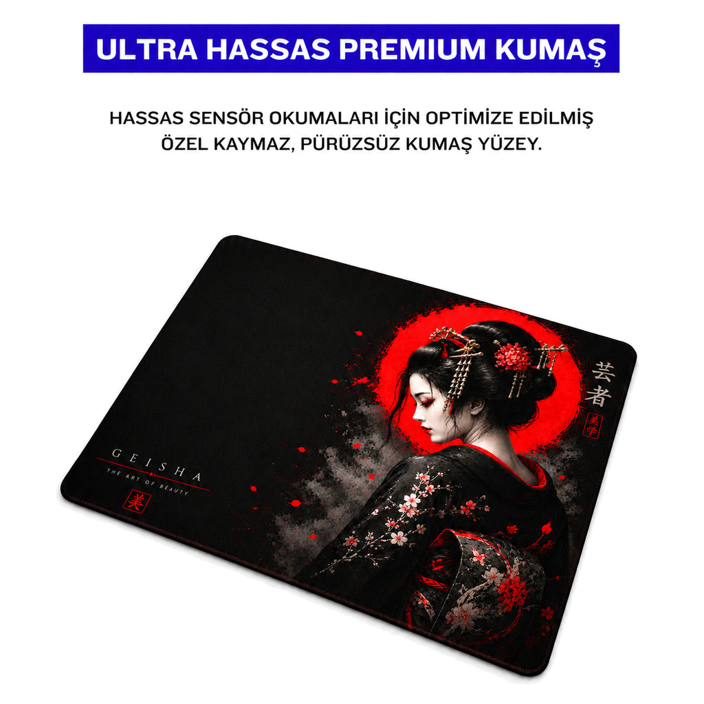 Geisha 50x40 cm oyuncu mouse pad – premium kumaş yüzey