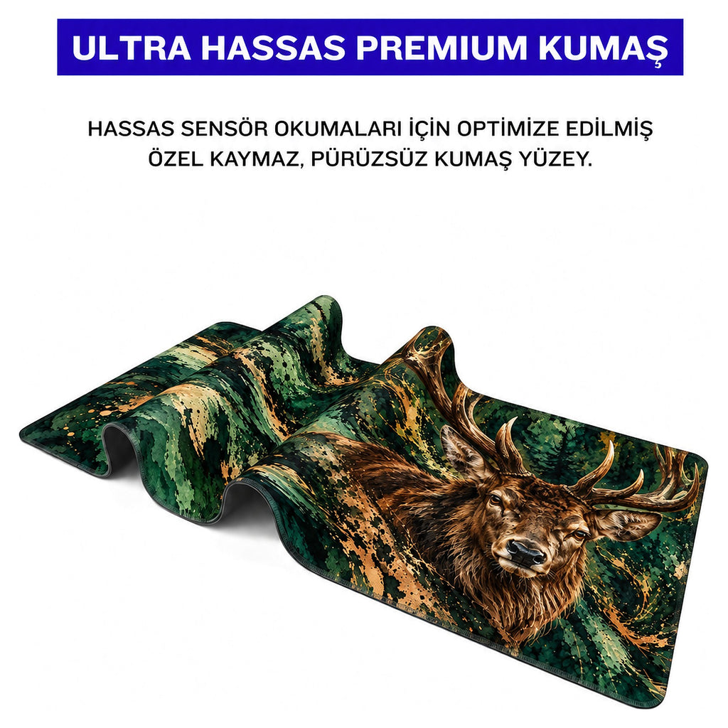 Orman Geyiği geyik desenli mouse pad kumaş yüzeyi, esnek yapı ve süblimasyon baskı detayı