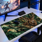 Orman Geyiği geyik desenli 90x40 oyuncu mouse pad, oyun masasında monitör ve mouse ile kullanım