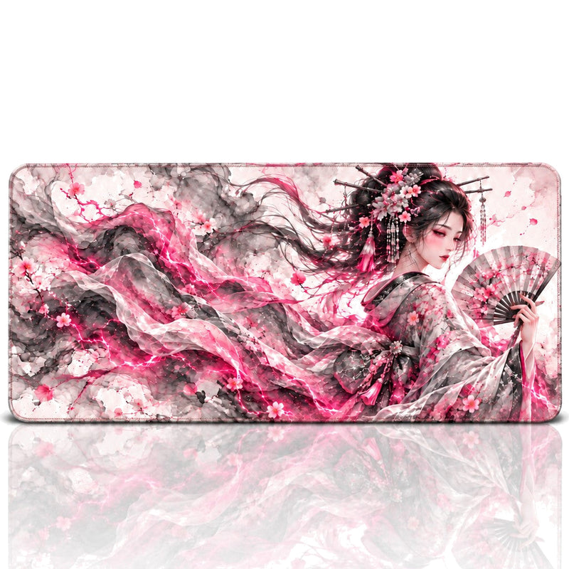 Geyşa 70x30 cm Pembe Oyuncu Mouse Pad — Sakura Serisi, Japon Temalı XL Gaming Mousepad, Kauçuk Taban, Dikişli Kenar