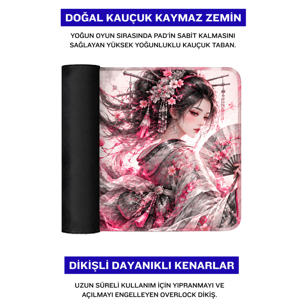 Geyşa Pembe oyuncu mouse pad – doğal kauçuk kaymaz taban