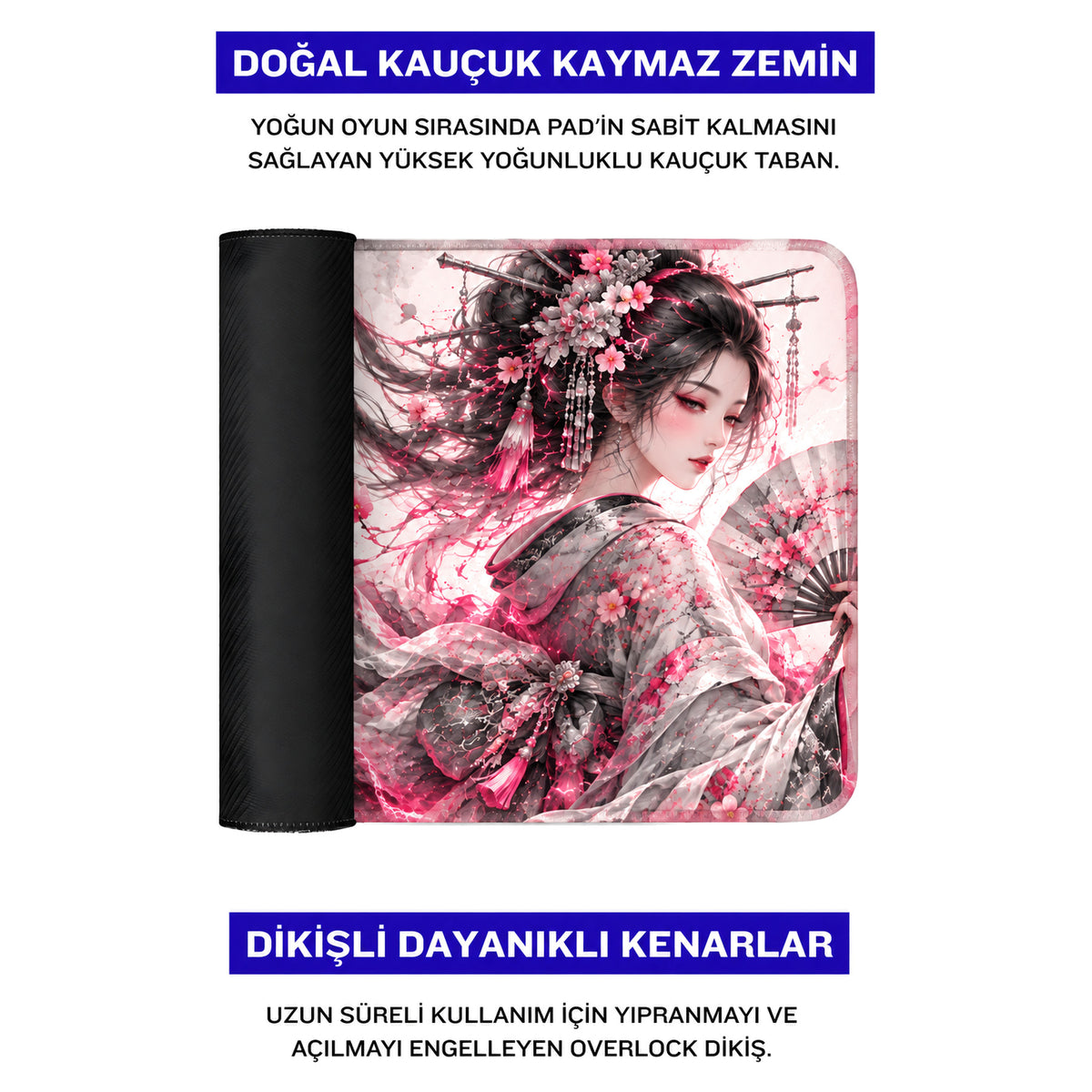 Geyşa Pembe oyuncu mouse pad – doğal kauçuk kaymaz taban