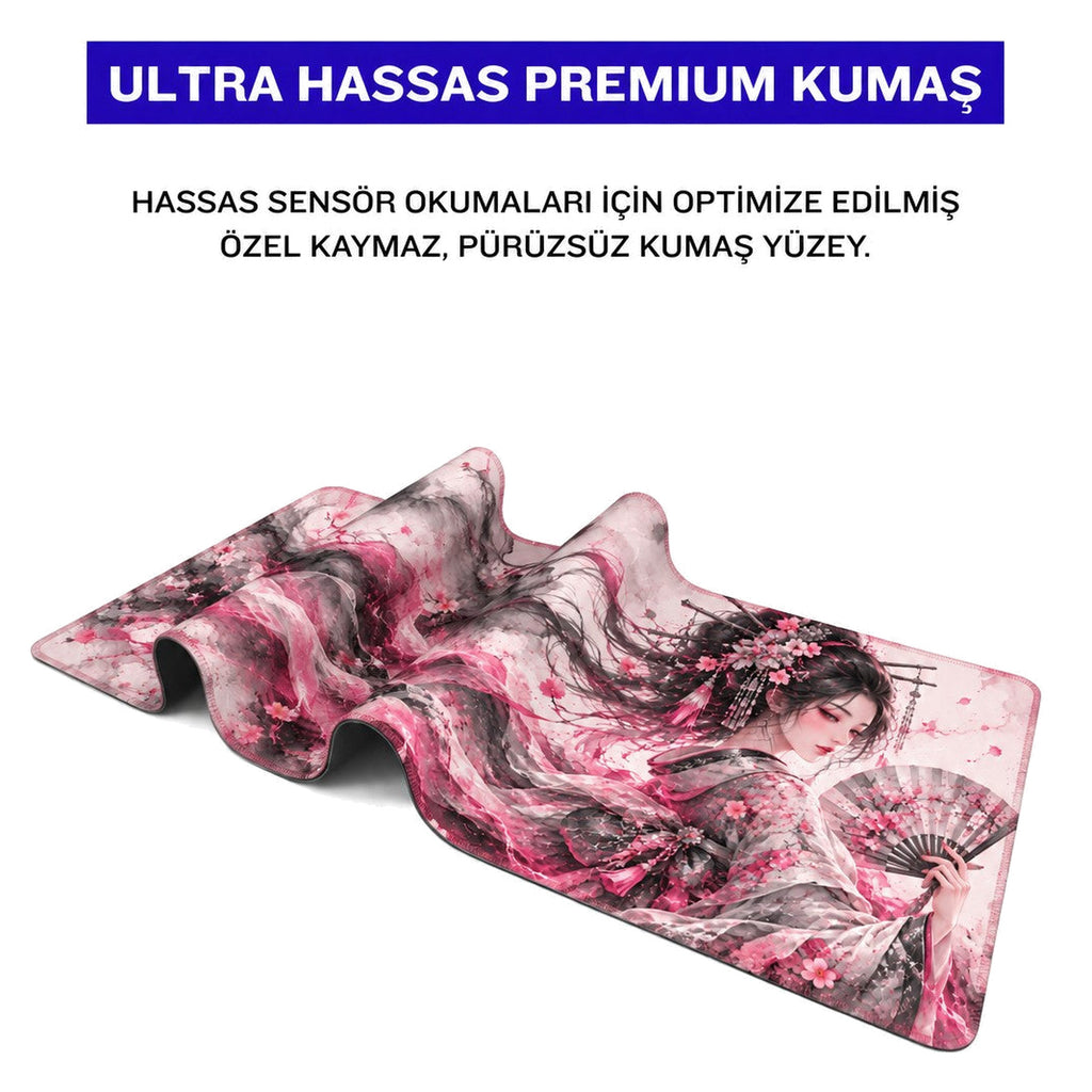 Geyşa Pembe oyuncu mouse pad – premium kumaş yüzey