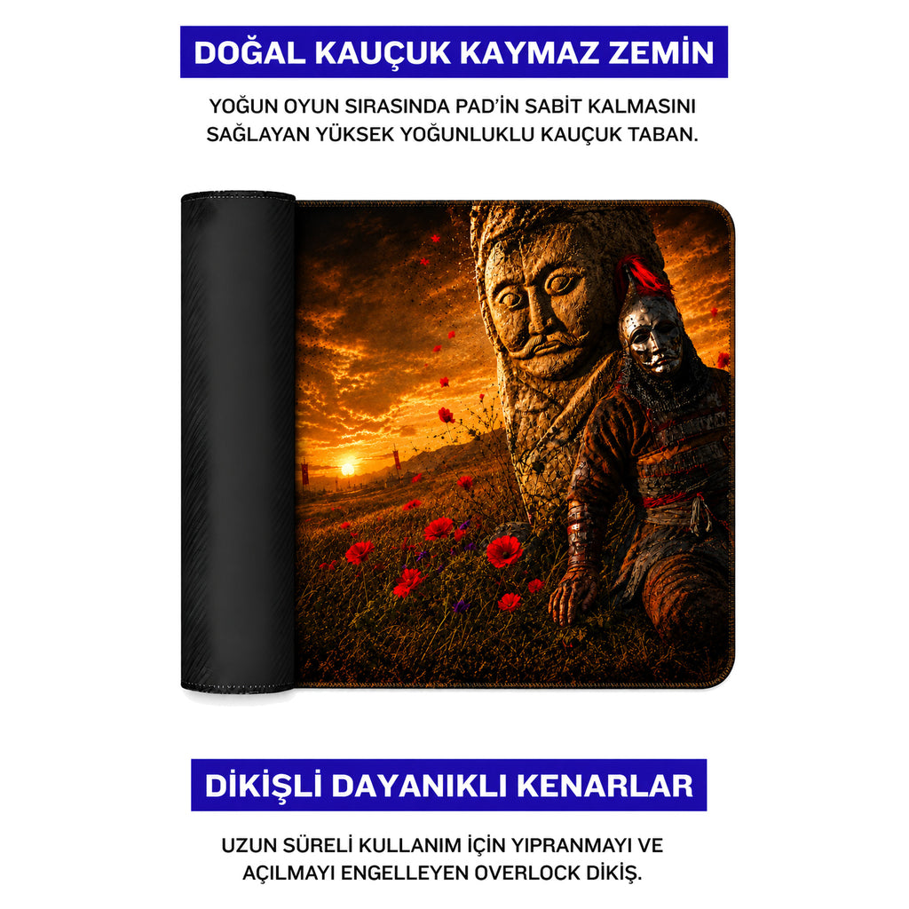 Golden Sentinel 50x40 cm oyuncu mouse pad – doğal kauçuk kaymaz taban