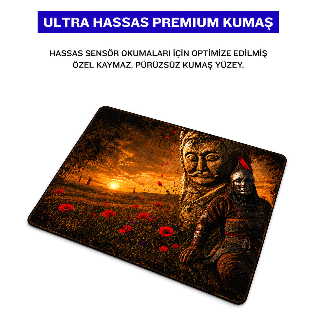 Golden Sentinel 50x40 cm oyuncu mouse pad – premium kumaş yüzey