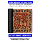 Geyikli Hayat Ağacı halı desenli mouse pad doğal kauçuk kaymaz taban ve dikişli kenar detayı
