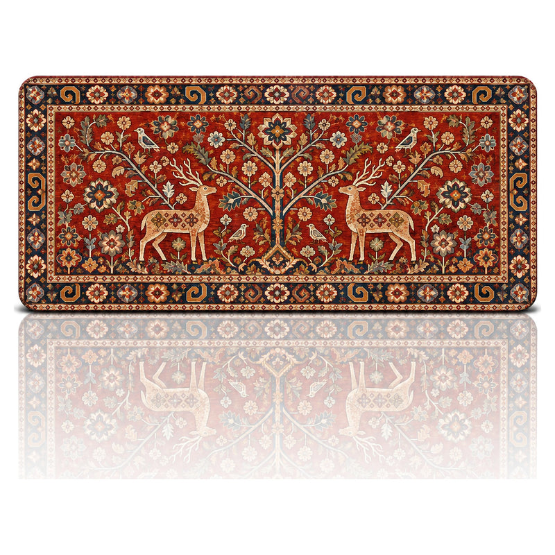 Halı Desenli Oyuncu Mouse Pad 90x40 – Geyikli Hayat Ağacı | Gaming Mouse Pad