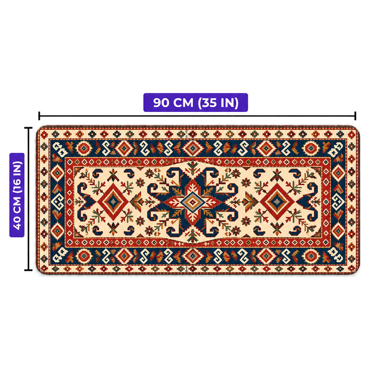 Koçboynuzu halı desenli oyuncu mouse pad ölçüleri: 90 cm x 40 cm (35 x 16 inç)