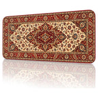 Madalyon halı desenli 90x40 gaming mouse pad, açılı görünüm ve dikişli kenar detayı