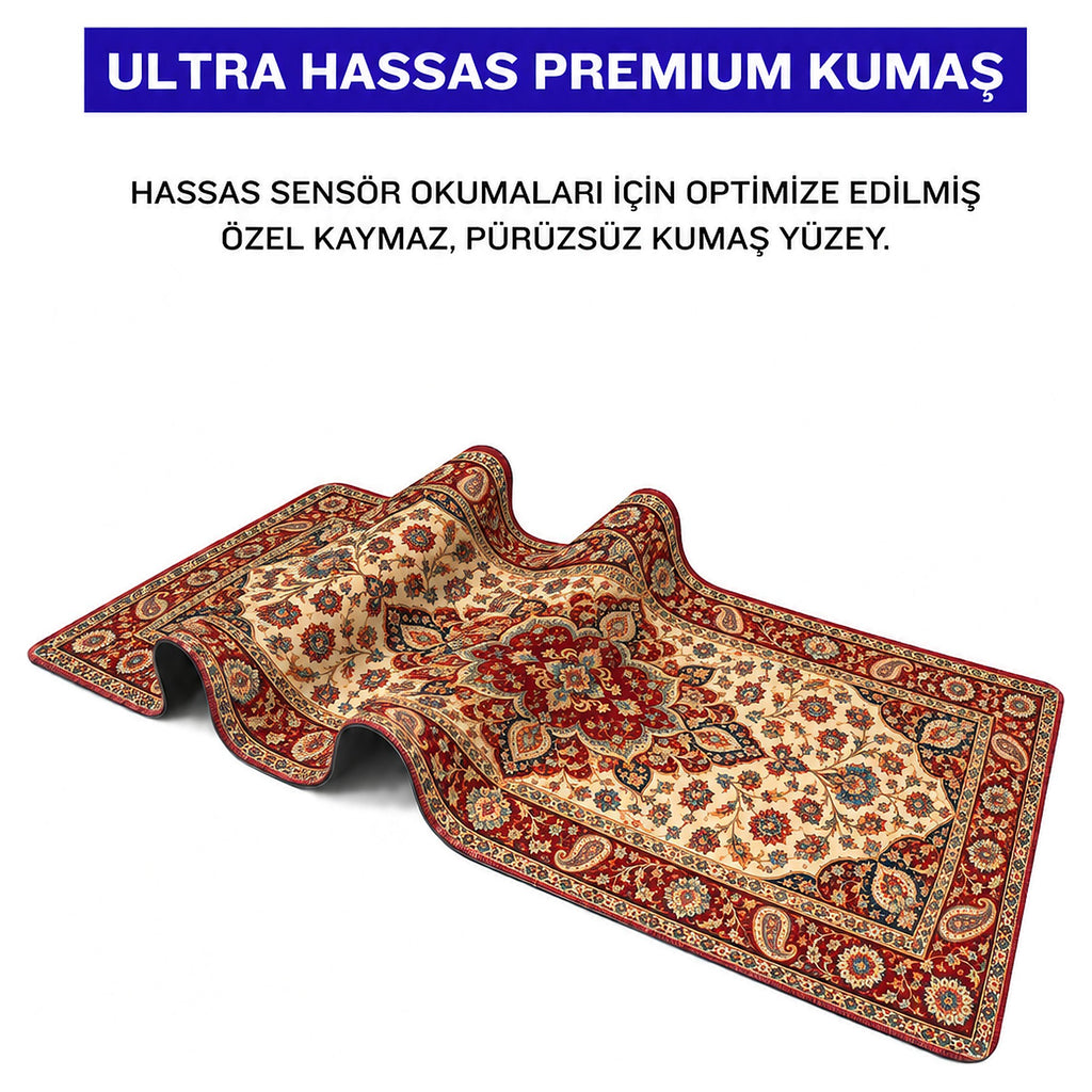 Madalyon halı desenli mouse pad kumaş yüzeyi, esnek yapı ve süblimasyon baskı detayı