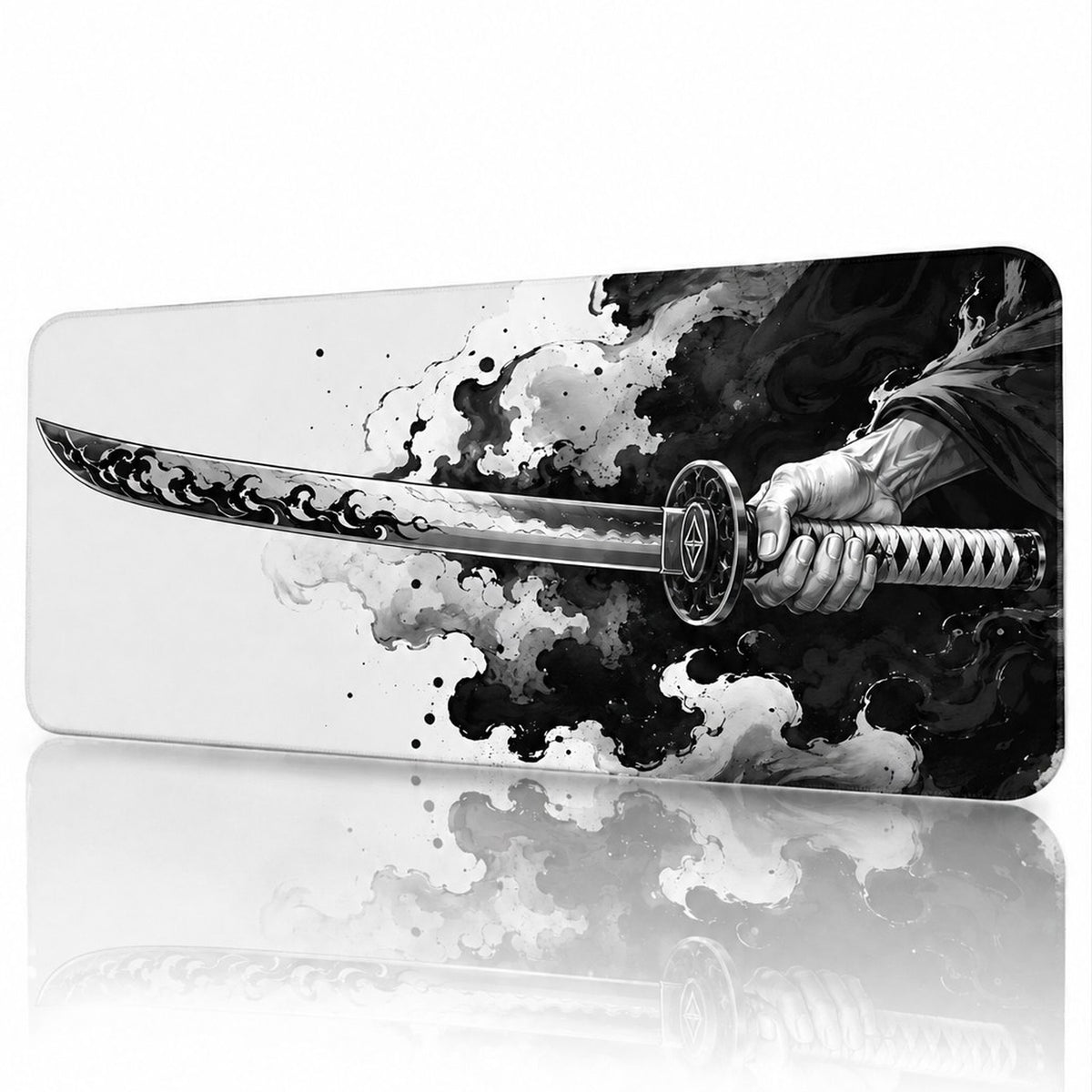 Inkblade siyah beyaz katana desenli 90x40 cm oyuncu mouse pad