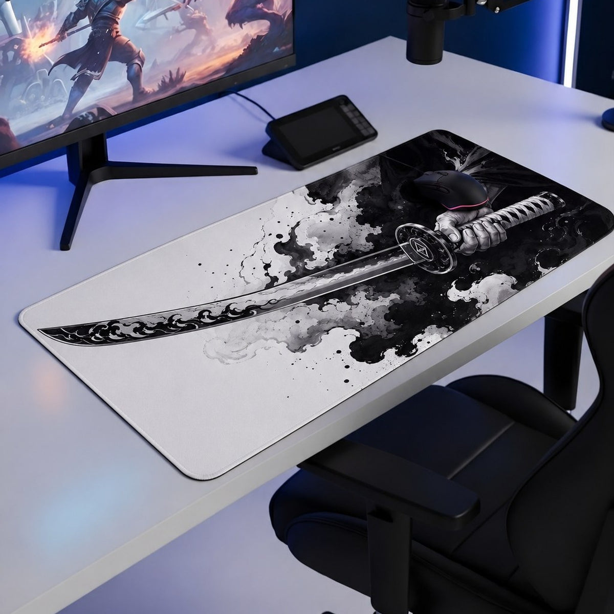 Inkblade siyah beyaz katana mouse pad oyun masası kurulumu