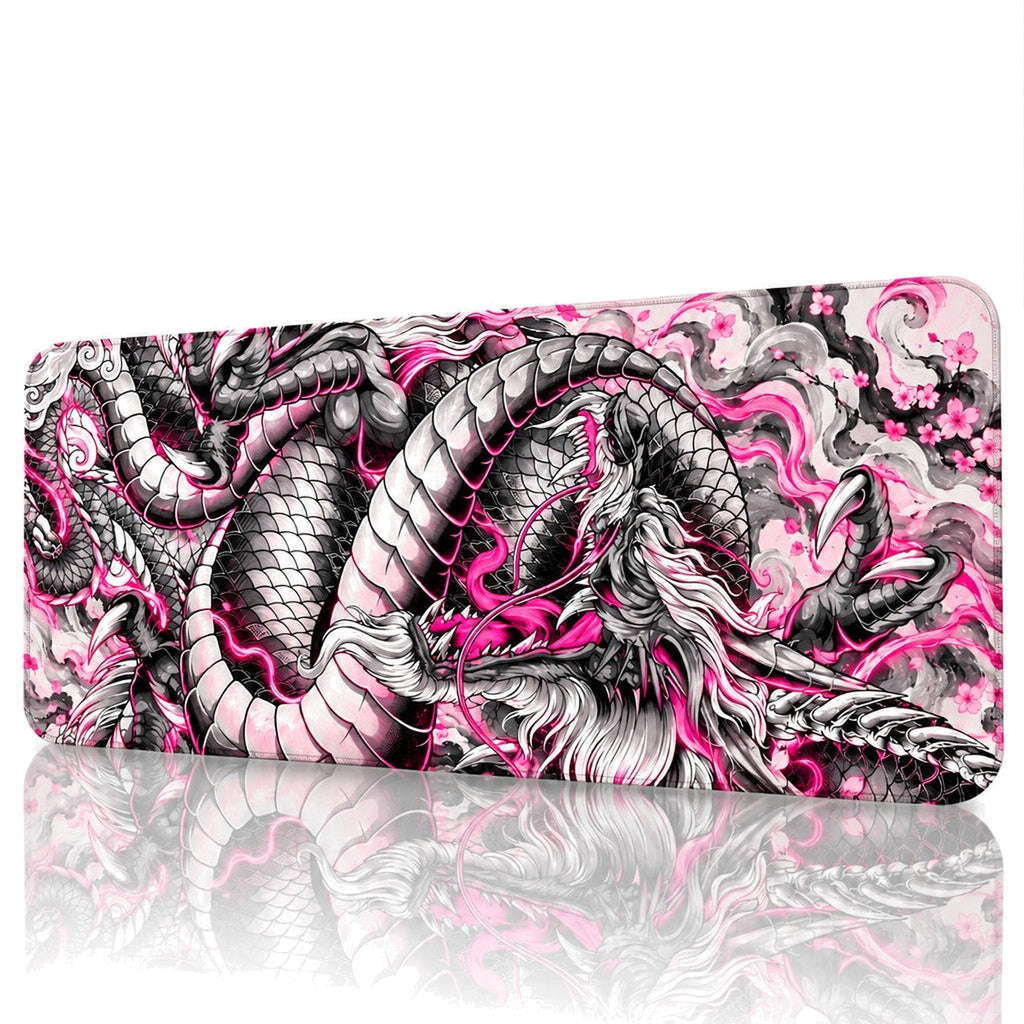 Irezumi Ejderha Pembe oyuncu mouse pad – beyaz fon önden görünüm