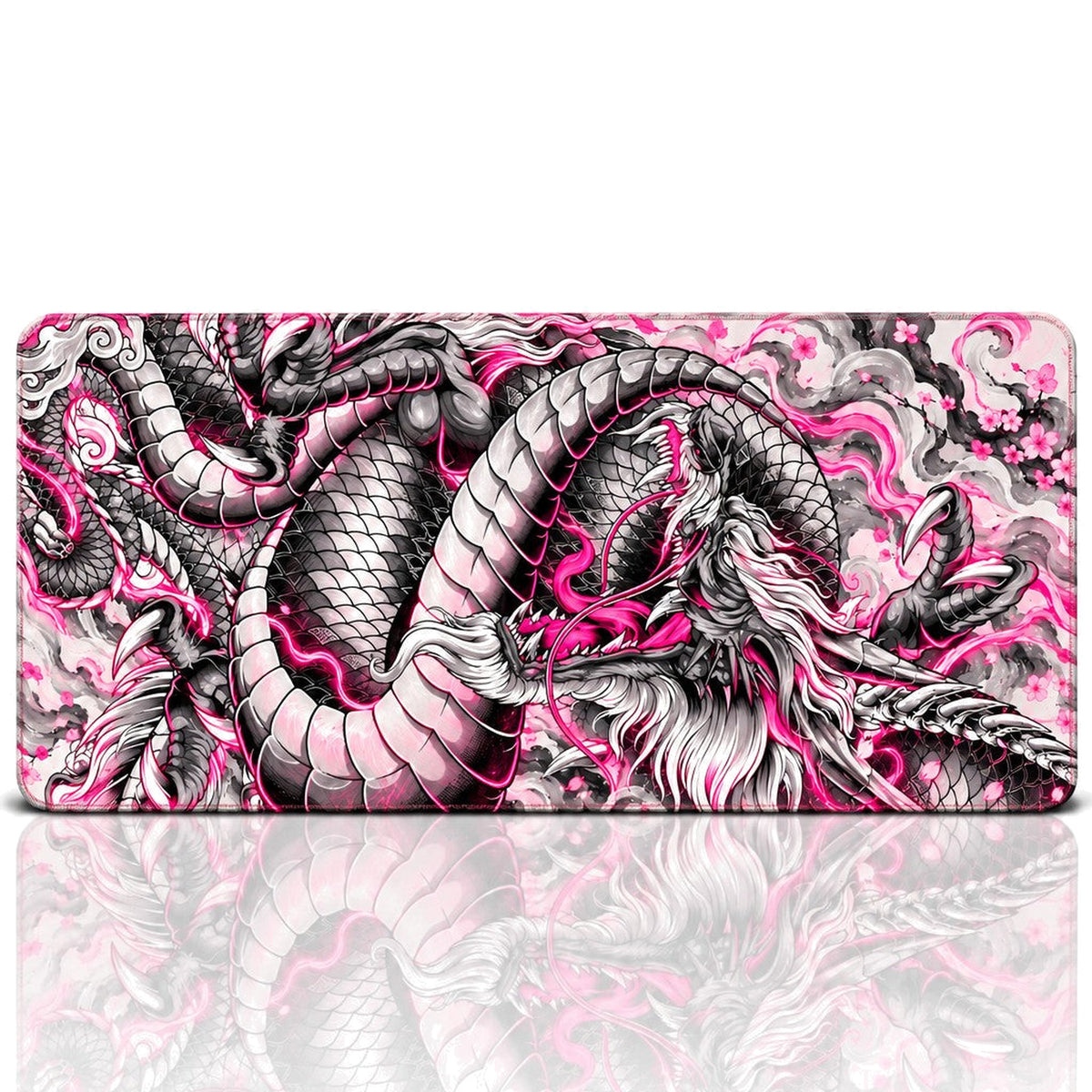 Irezumi Ejderha Pembe oyuncu mouse pad – beyaz fon düz görünüm