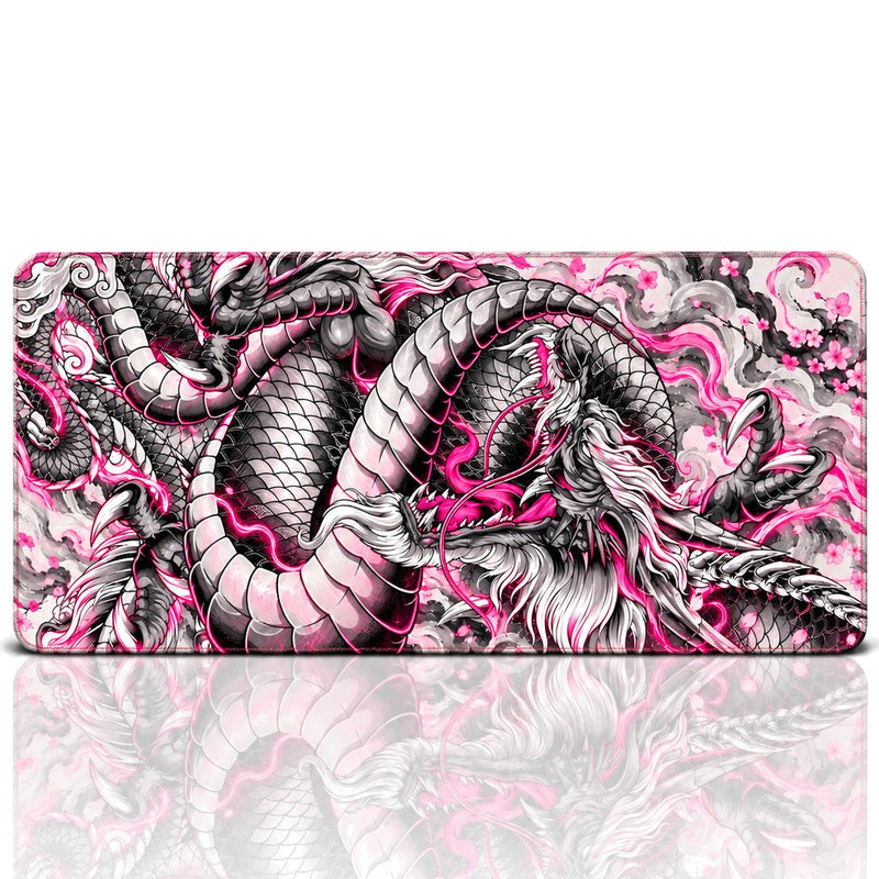 Irezumi Ejderha 70x30 cm Pembe Oyuncu Mouse Pad — Sakura Serisi, Japon Ejderhası Desenli XL Gaming Mousepad, Kauçuk Taban, Dikişli Kenar
