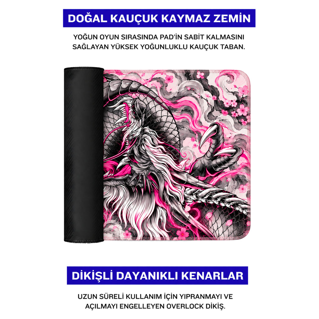 Irezumi Ejderha Pembe oyuncu mouse pad – doğal kauçuk kaymaz taban