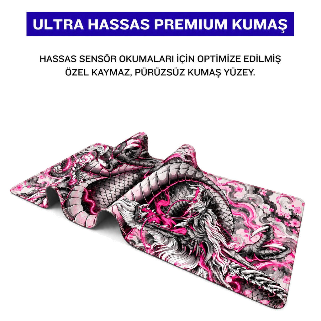 Irezumi Ejderha Pembe oyuncu mouse pad – premium kumaş yüzey