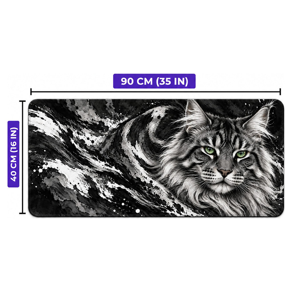 Gümüş Kedi desenli oyuncu mouse pad ölçüleri: 90 cm x 40 cm (35 x 16 inç)