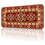 Bordo kilim desenli 90x40 gaming mouse pad, açılı görünüm ve dikişli kenar detayı