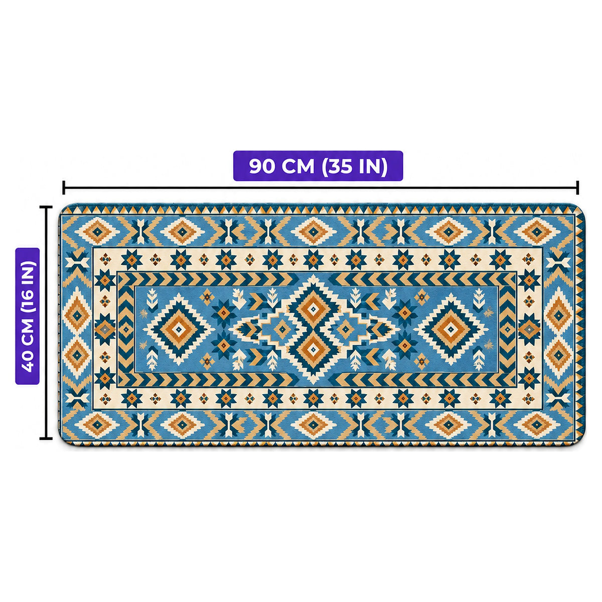 Buz Mavisi kilim desenli oyuncu mouse pad ölçüleri: 90 cm x 40 cm (35 x 16 inç)