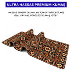Kehribar kilim desenli mouse pad kumaş yüzeyi, esnek yapı ve süblimasyon baskı detayı