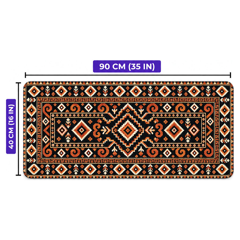Kehribar kilim desenli oyuncu mouse pad ölçüleri: 90 cm x 40 cm (35 x 16 inç)