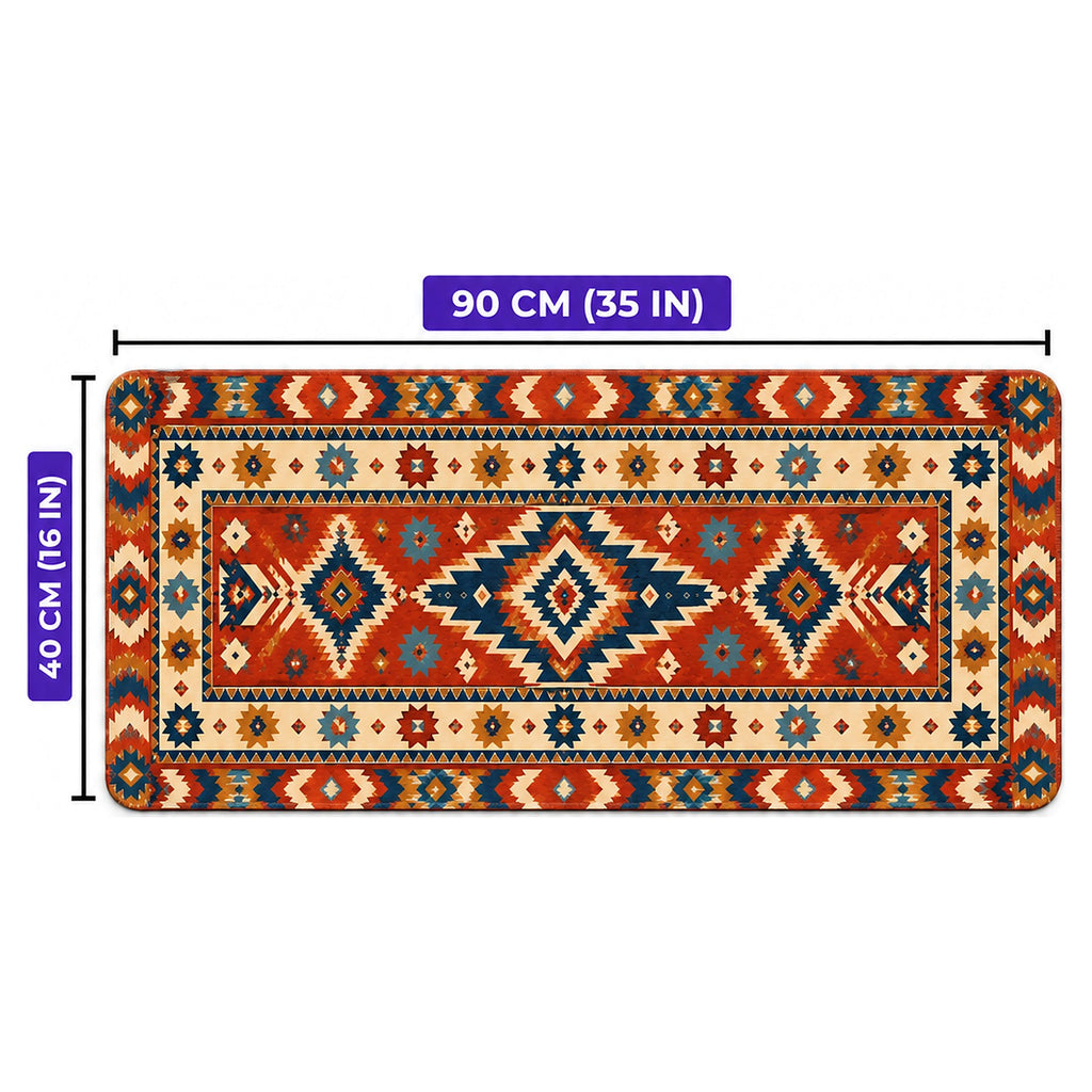 Kızıl Yıldız kilim desenli oyuncu mouse pad ölçüleri: 90 cm x 40 cm (35 x 16 inç)
