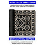 Kömür kilim desenli mouse pad doğal kauçuk kaymaz taban ve dikişli kenar detayı