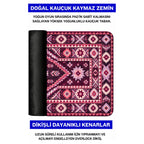 Mürdüm kilim desenli mouse pad doğal kauçuk kaymaz taban ve dikişli kenar detayı