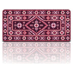 Mürdüm kilim desenli 90x40 oyuncu mouse pad, mürdüm zeminde pembe-lila yıldız motifli tasarım, önden görünüm