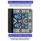 Turkuaz kilim desenli mouse pad doğal kauçuk kaymaz taban ve dikişli kenar detayı
