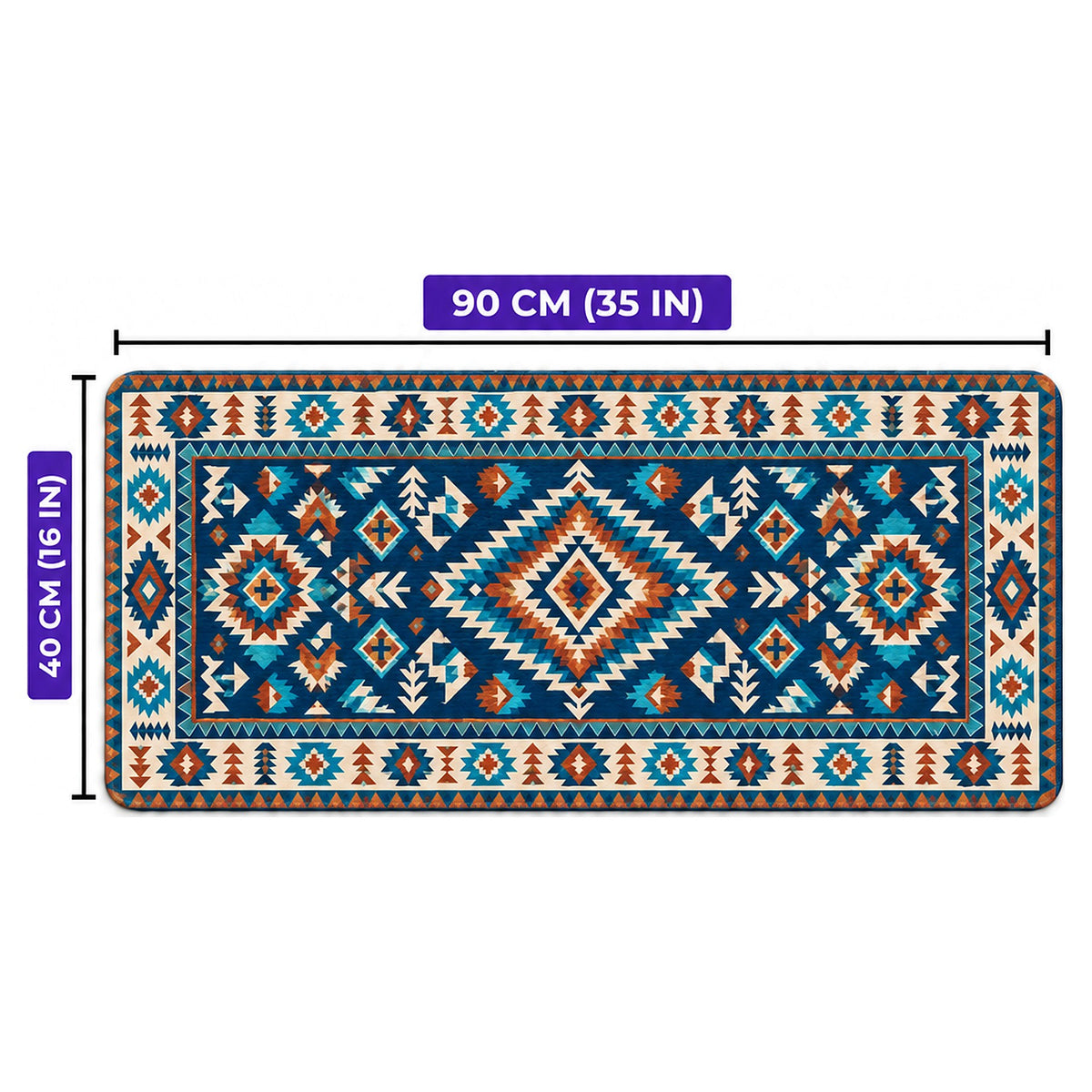 Turkuaz kilim desenli oyuncu mouse pad ölçüleri: 90 cm x 40 cm (35 x 16 inç)