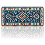 Turkuaz kilim desenli 90x40 oyuncu mouse pad, lacivert-turkuaz göbek motifli tasarım, önden görünüm