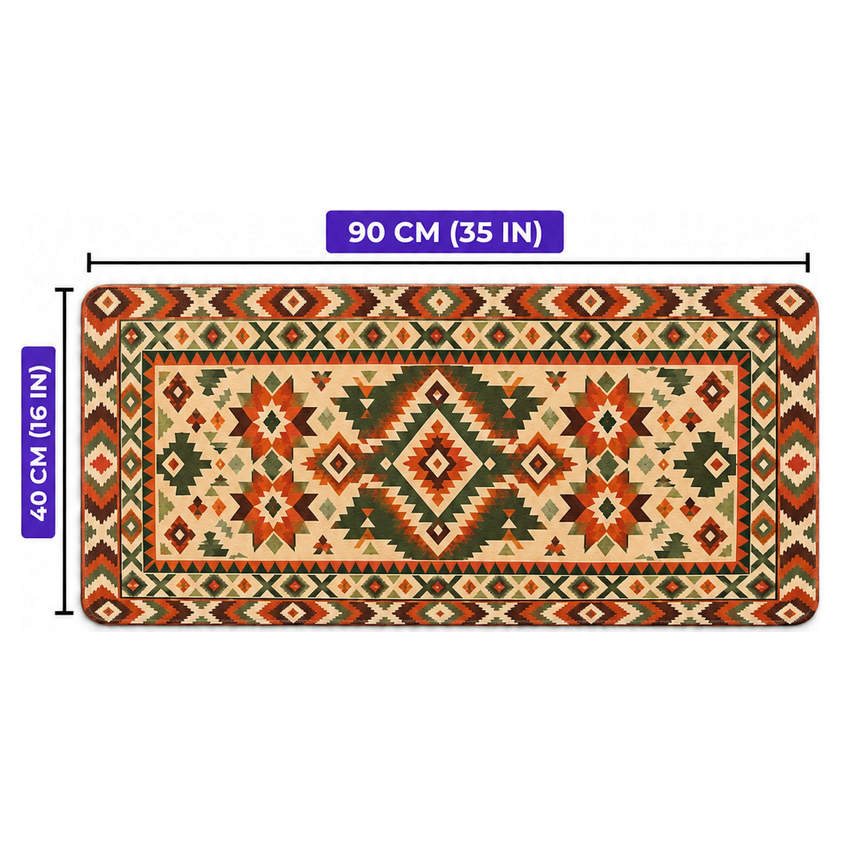 Zeytin kilim desenli oyuncu mouse pad ölçüleri: 90 cm x 40 cm (35 x 16 inç)